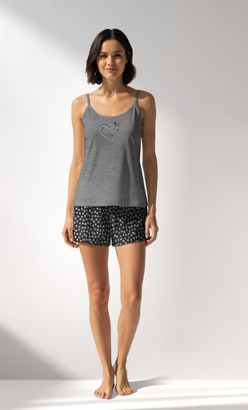 Woman Supreme TinyHearts Thin Strap Short Set - VienettaA - ANTRASIT MEL