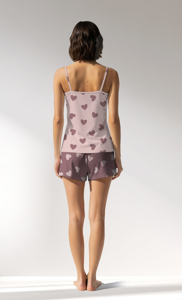 Woman Supreme BigHeart Thin Strap Short Set - VienettaROTASYON (ACIK ZEMIN)