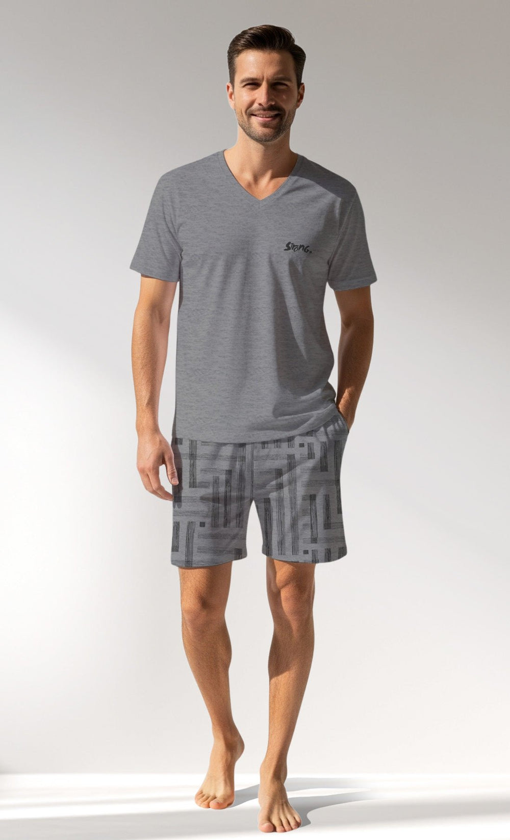 Man Supreme Strong V Neck Short Set - VienettaG2 MELANJ