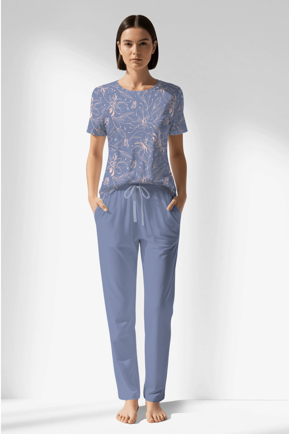 Woman Polyviscon Aurella Pocket Detail Pyjama Set - VienettaROTASYON