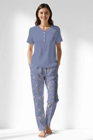 Woman Polyviscon Aurella Drop Collar Pyjama Set - VienettaB - PEMBE