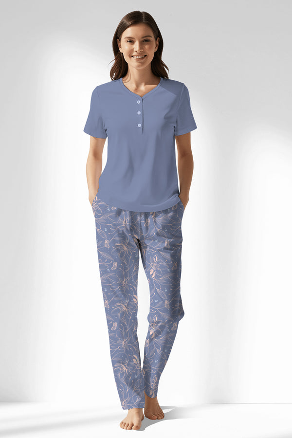 Woman Polyviscon Aurella Drop Collar Pyjama Set - VienettaB - PEMBE