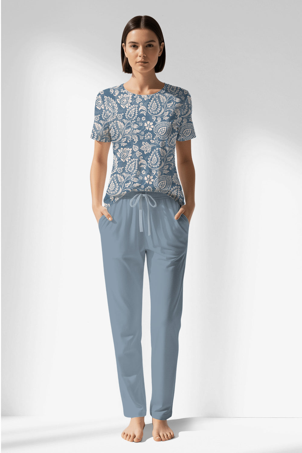 Woman Polyviscon Edelia Pocket Detail Pyjama Set - VienettaROTASYON