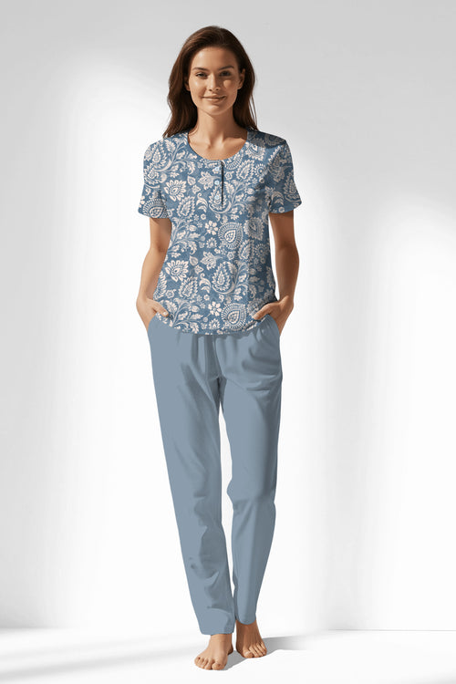 Woman Polyviscon Edelia Buttoned Collar Pyjama Set - VienettaROTASYON