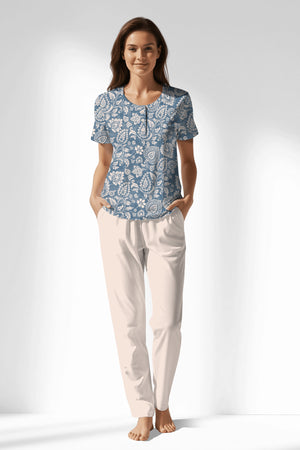 Woman Polyviscon Edelia Buttoned Collar Pyjama Set - VienettaB - ROTASYON