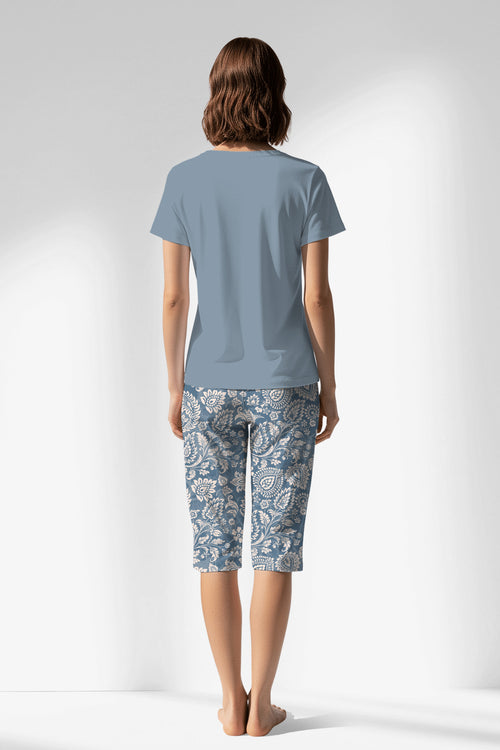 Woman Polyviscon Edelia Capri Set - VienettaA - MAVİ