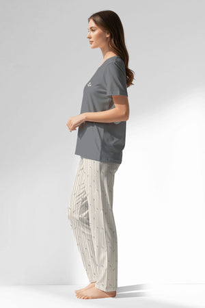 Woman Polyviscon Lina Pyjama Set - VienettaB - FUME