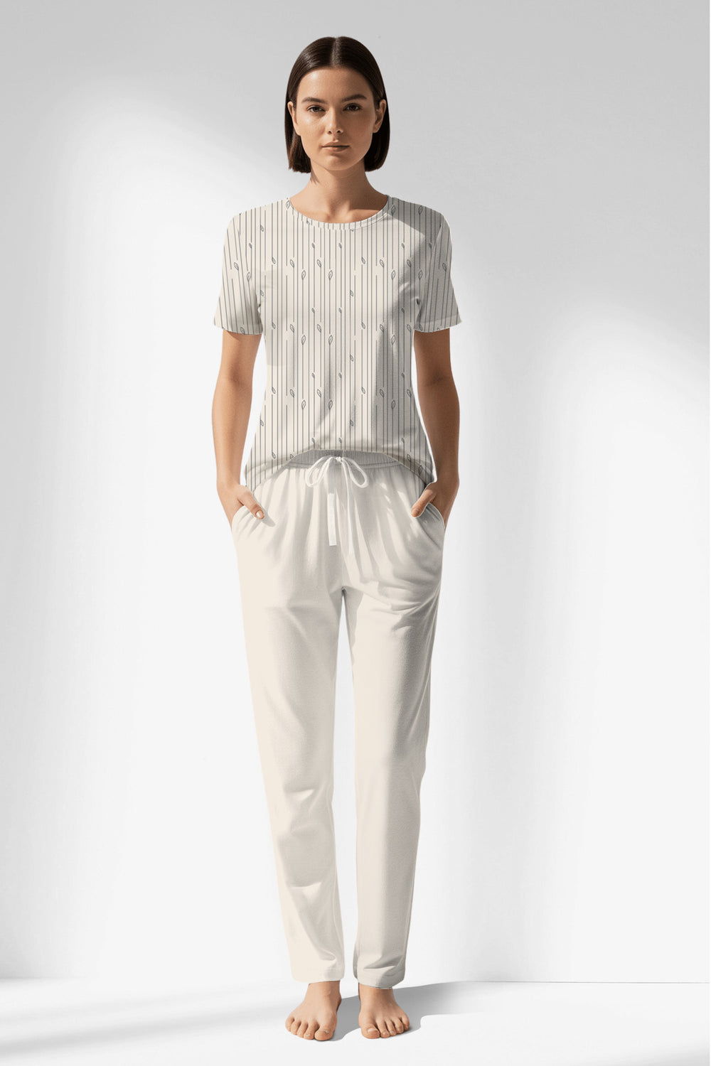 Woman Polyviscon Lina Pocket Detail Pyjama Set - VienettaROTASYON