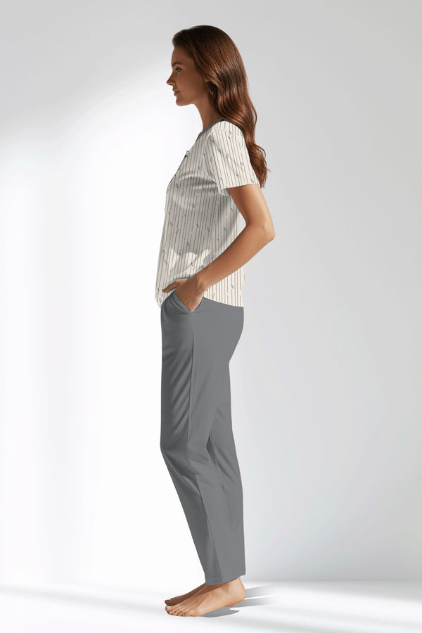 Woman Polyviscon Lina Buttoned Collar Pyjama Set - VienettaB - ROTASYON
