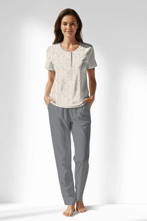 Woman Polyviscon Lina Buttoned Collar Pyjama Set - VienettaB - ROTASYON
