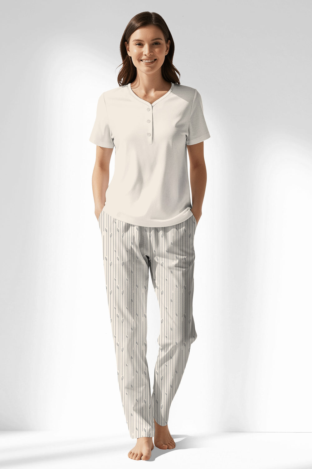 Woman Polyviscon Lina Drop Collar Pyjama Set - Vienetta11 - 0606