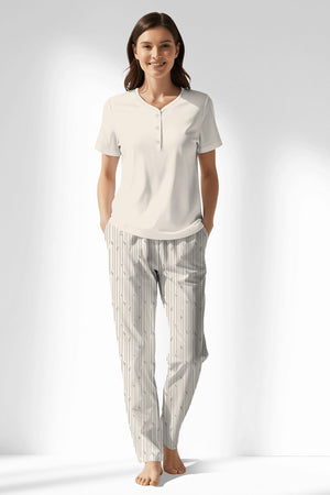Woman Polyviscon Lina Drop Collar Pyjama Set - Vienetta11 - 0606