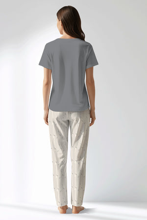 Woman Polyviscon Lina Drop Collar Pyjama Set - VienettaB - FUME