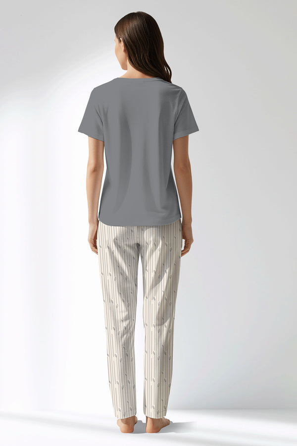 Woman Polyviscon Lina Drop Collar Pyjama Set - VienettaB - FUME