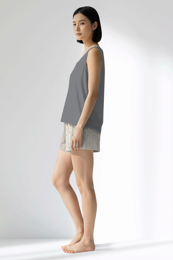 Woman Polyviscon Lina Thick Strap Short Set - B-FUME - Image 2