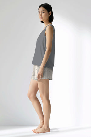 Woman Polyviscon Lina Thick Strap Short Set - VienettaB - FUME