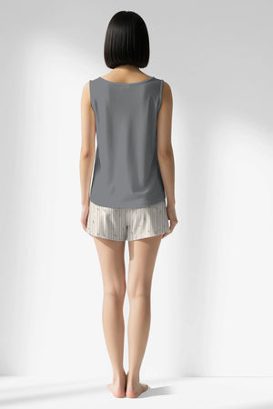 Woman Polyviscon Lina Thick Strap Short Set - VienettaB - FUME