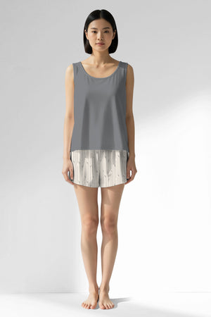 Woman Polyviscon Lina Thick Strap Short Set - VienettaB - FUME