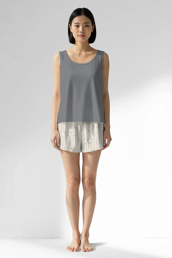 Woman Polyviscon Lina Thick Strap Short Set - VienettaB - FUME