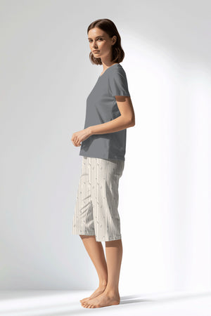 Woman Polyviscon Lina Capri Set - VienettaB - FUME