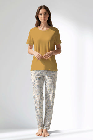 Woman Polyviscon Fresco Pyjama Set - VienettaA - HONEY GOLD