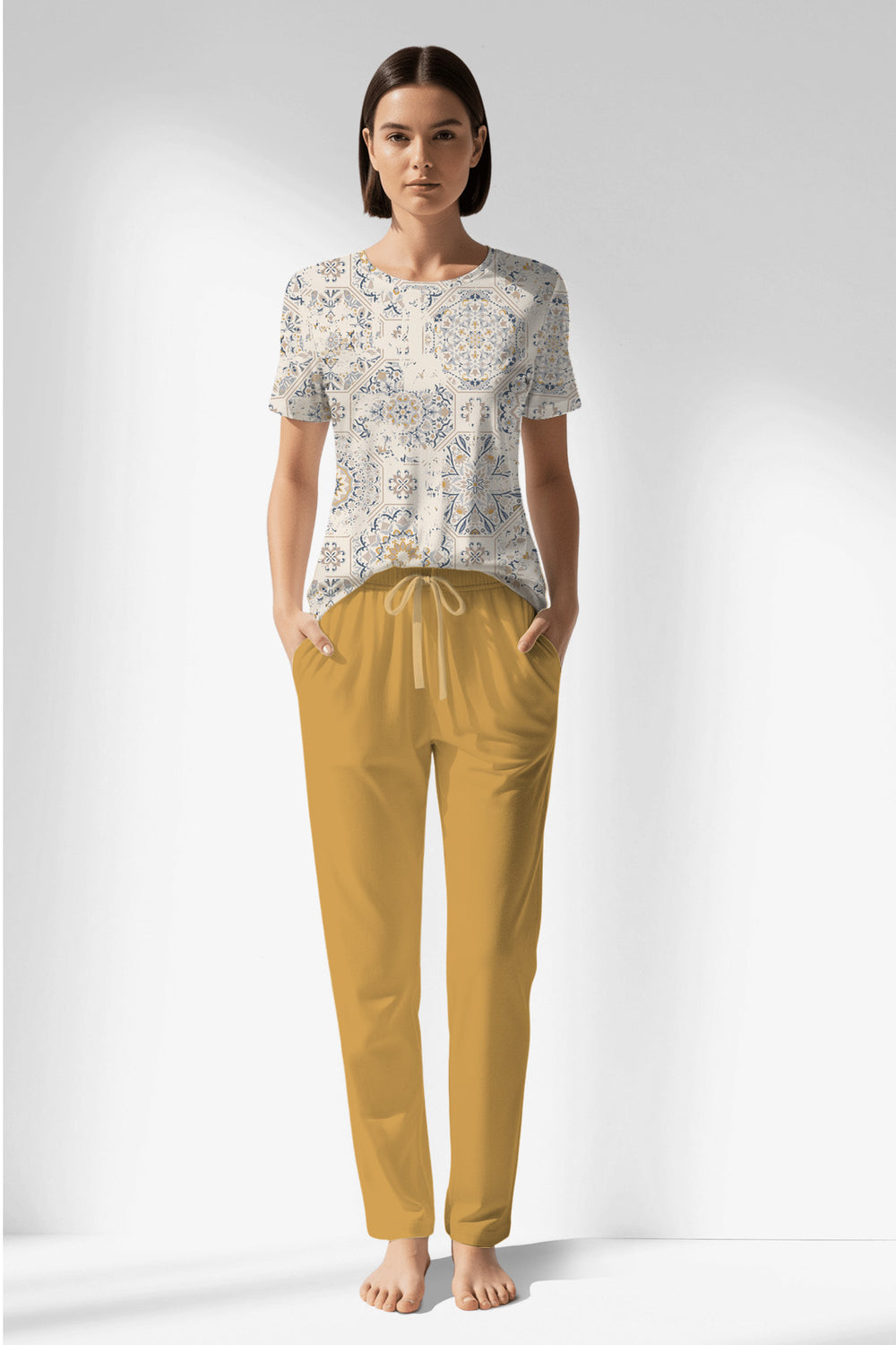 Woman Polyviscon Lina Pocket Detail Pyjama Set - VienettaROTASYON