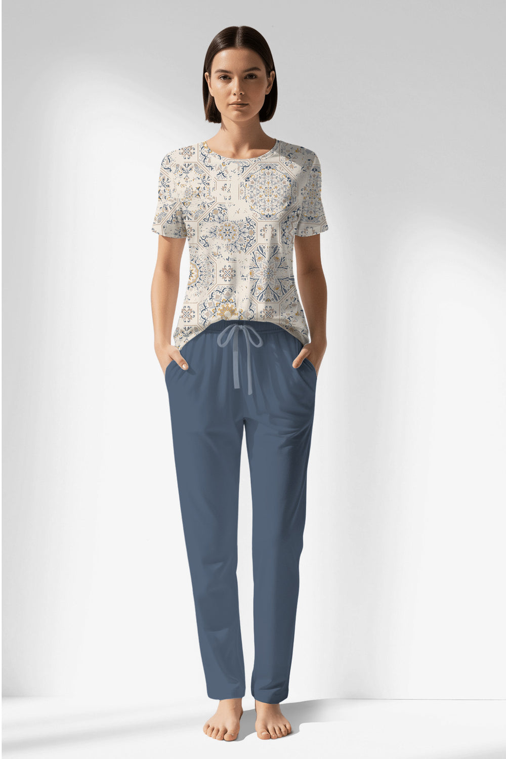 Woman Polyviscon Lina Pocket Detail Pyjama Set - VienettaROTASYON