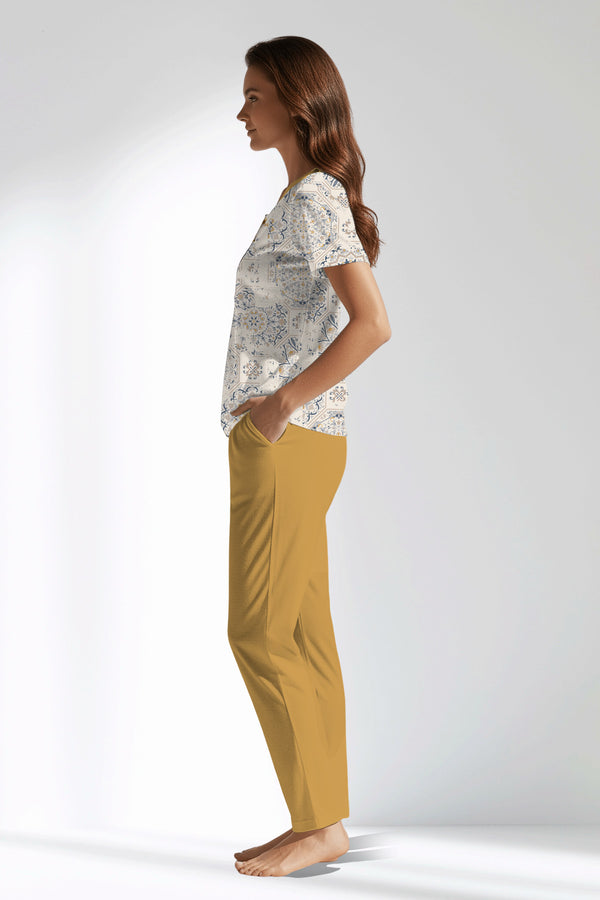 Woman Polyviscon Fresco Buttoned Collar Pyjama Set - VienettaB - ROTASYON