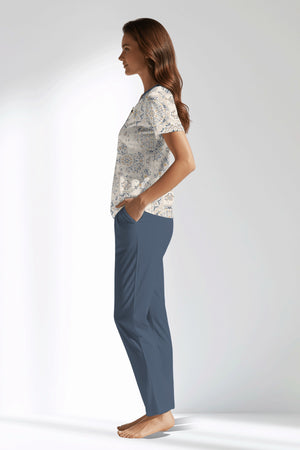 Woman Polyviscon Fresco Buttoned Collar Pyjama Set - VienettaB - ROTASYON