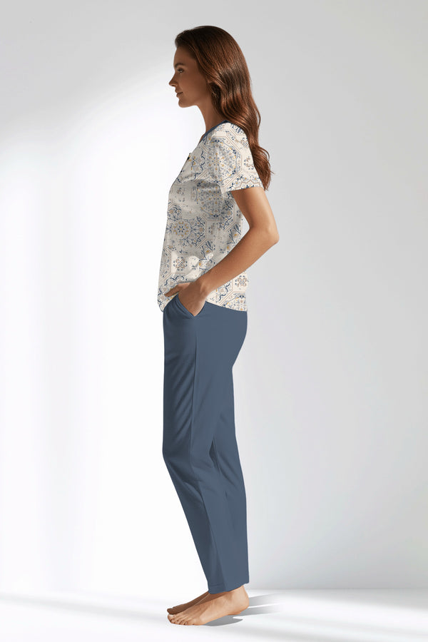 Woman Polyviscon Fresco Buttoned Collar Pyjama Set - VienettaB - ROTASYON