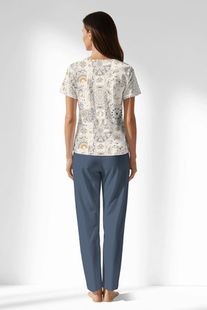 Woman Polyviscon Fresco Buttoned Collar Pyjama Set - VienettaB - ROTASYON