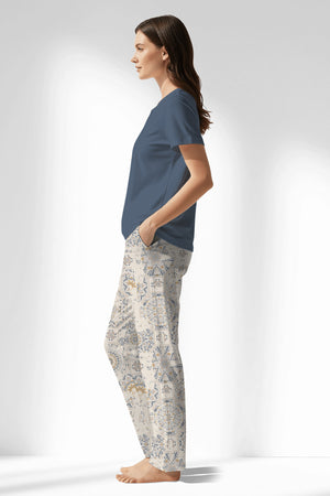 Woman Polyviscon Fresco Drop Collar Pyjama Set - VienettaB - CHINA BLUE