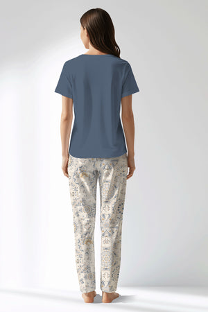 Woman Polyviscon Fresco Drop Collar Pyjama Set - VienettaB - CHINA BLUE