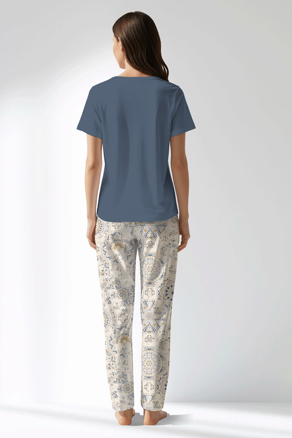 Woman Polyviscon Fresco Drop Collar Pyjama Set - VienettaB - CHINA BLUE