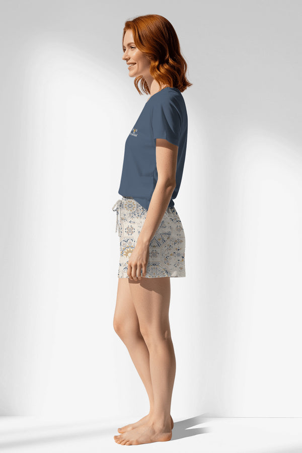 Woman Polyviscon Fresco Short Set - VienettaB - CHINA BLUE