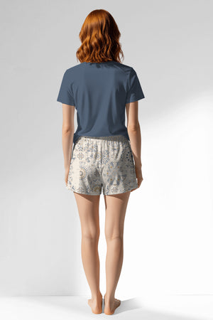 Woman Polyviscon Fresco Short Set - VienettaB - CHINA BLUE