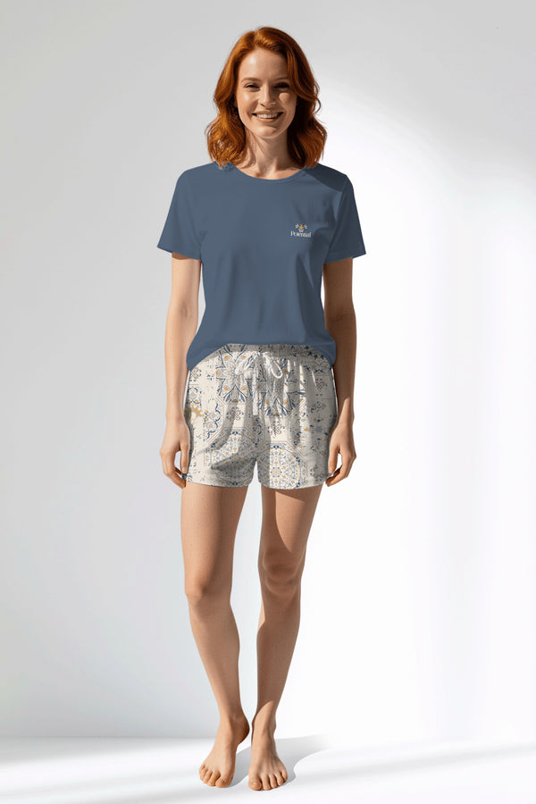 Woman Polyviscon Fresco Short Set - VienettaB - CHINA BLUE