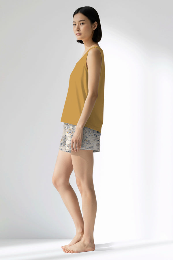 Woman Polyviscon Fresco Thick Strap Short Set - VienettaB - CHINA BLUE