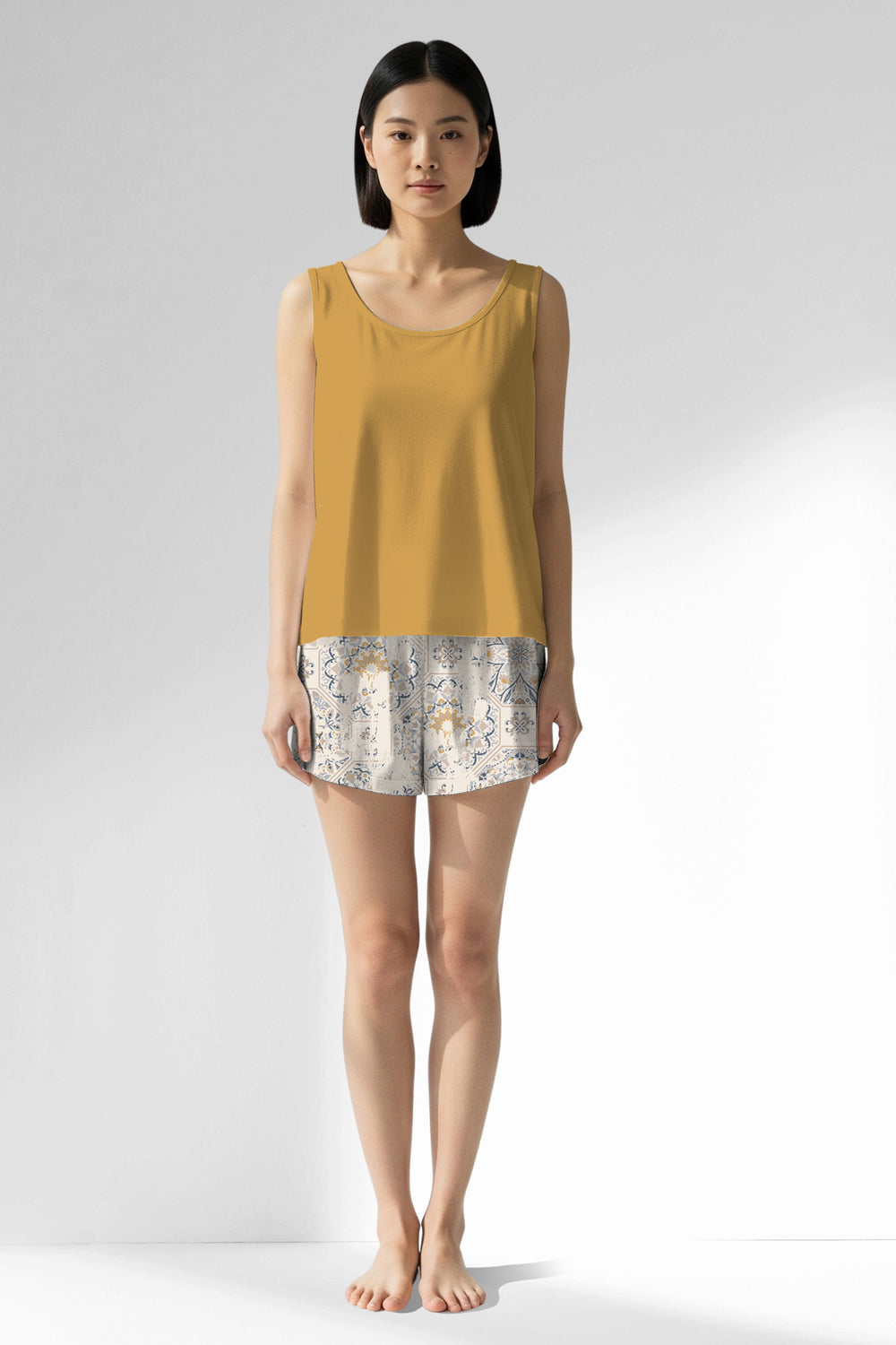 Woman Polyviscon Fresco Thick Strap Short Set - VienettaA - HONEY GOLD