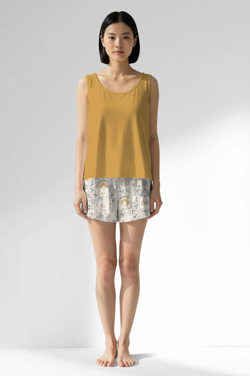 Woman Polyviscon Fresco Thick Strap Short Set - VienettaA - HONEY GOLD