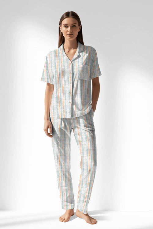 Woman Polyviscon Liner Buttoned Pyjama Set - VienettaROTASYON
