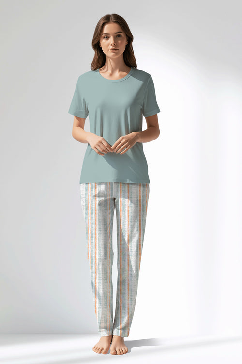 Woman Polyviscon Liner Pyjama Set - VienettaBLUE HAZE