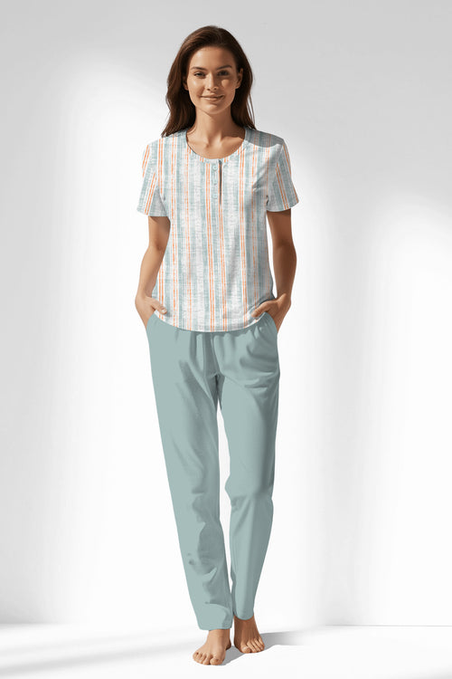 Woman Polyviscon Liner Buttoned Collar Pyjama Set - VienettaROTASYON