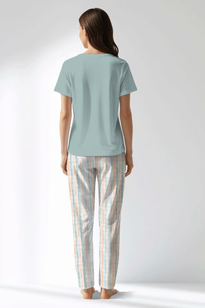 Woman Polyviscon Liner Drop Collar Pyjama Set - VienettaBLUE HAZE