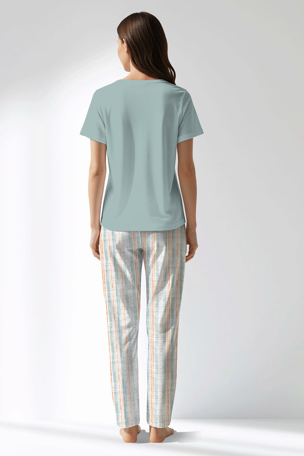 Woman Polyviscon Liner Drop Collar Pyjama Set - VienettaBLUE HAZE