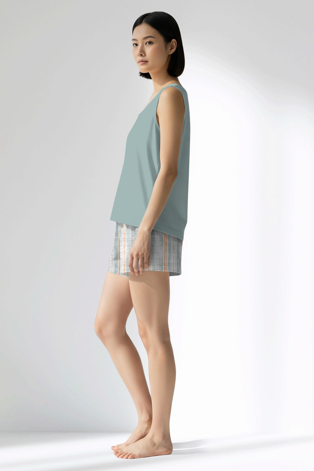 Woman Polyviscon Liner Thick Strap Short Set - VienettaBLUE HAZE