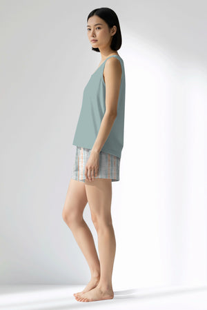 Woman Polyviscon Liner Thick Strap Short Set - VienettaBLUE HAZE