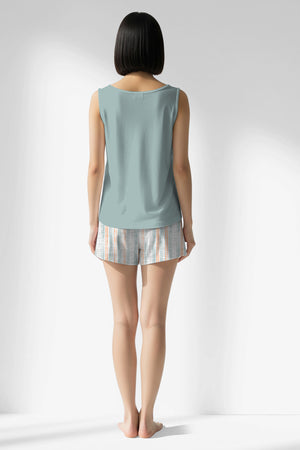 Woman Polyviscon Liner Thick Strap Short Set - VienettaBLUE HAZE