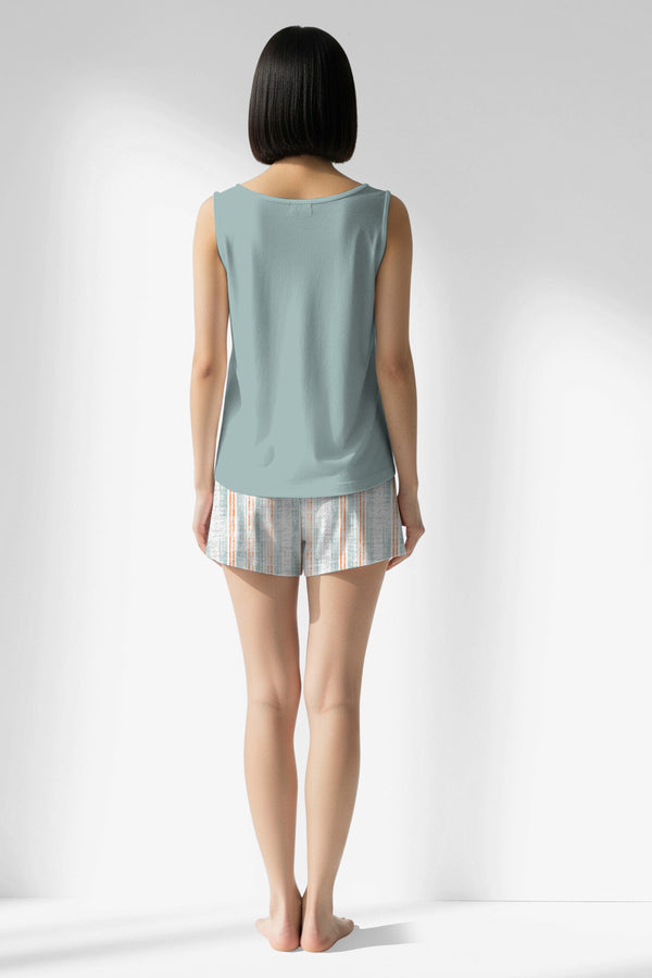 Woman Polyviscon Liner Thick Strap Short Set - VienettaBLUE HAZE