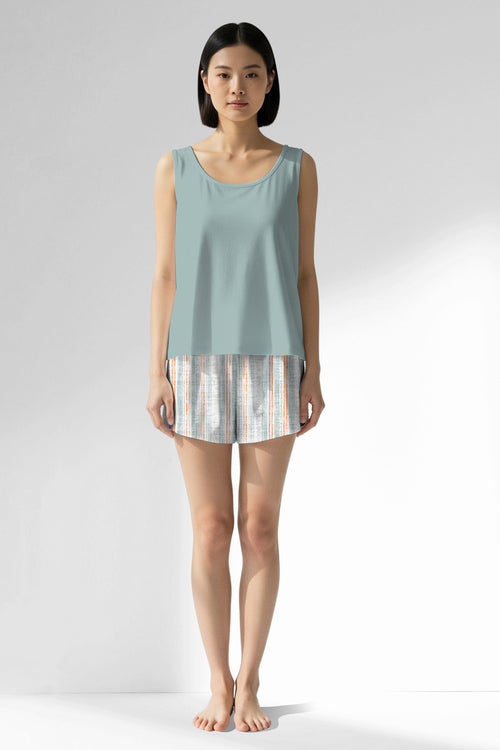 Woman Polyviscon Liner Thick Strap Short Set - VienettaBLUE HAZE